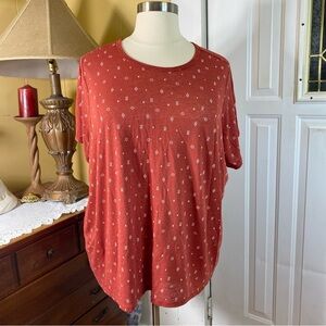 Torrid Lightweight Linen Blend Crew Neck Tee Fire Brick White Printed Size 5 5X